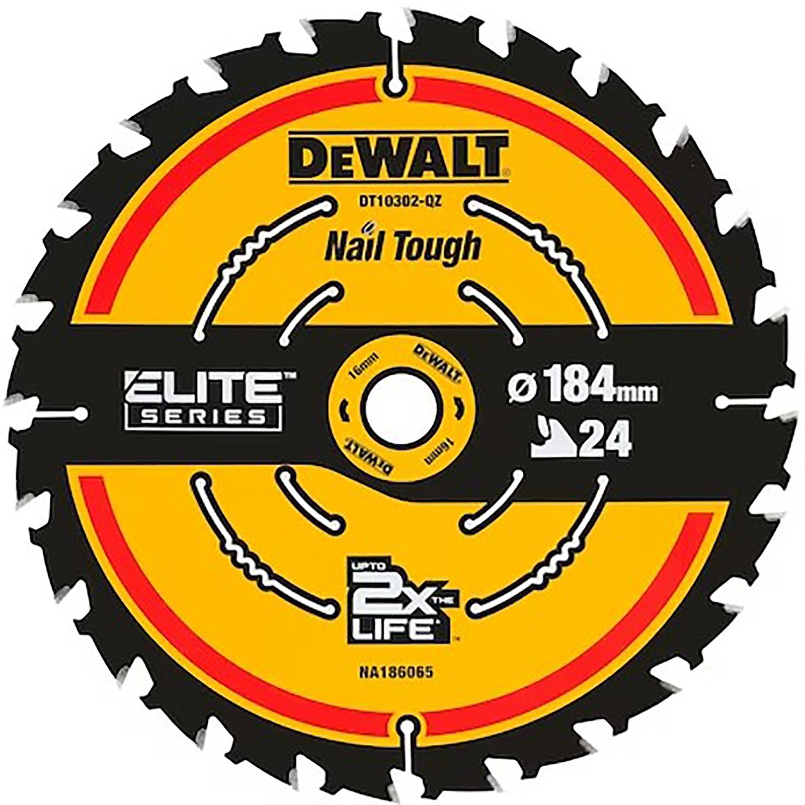 DeWalt Elite Circular Saw Blade 184mm x 16mm 24T Wood Cutting Framing DT10302