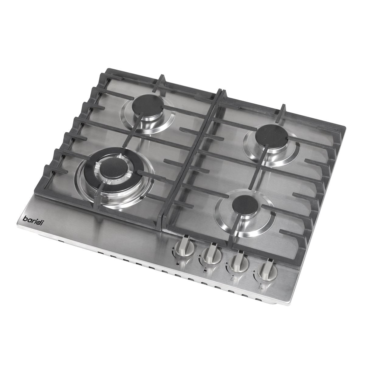 Baridi 60cm Gas Hob, 4 Burner and Cast Iron Pan Supports, Stainless Steel