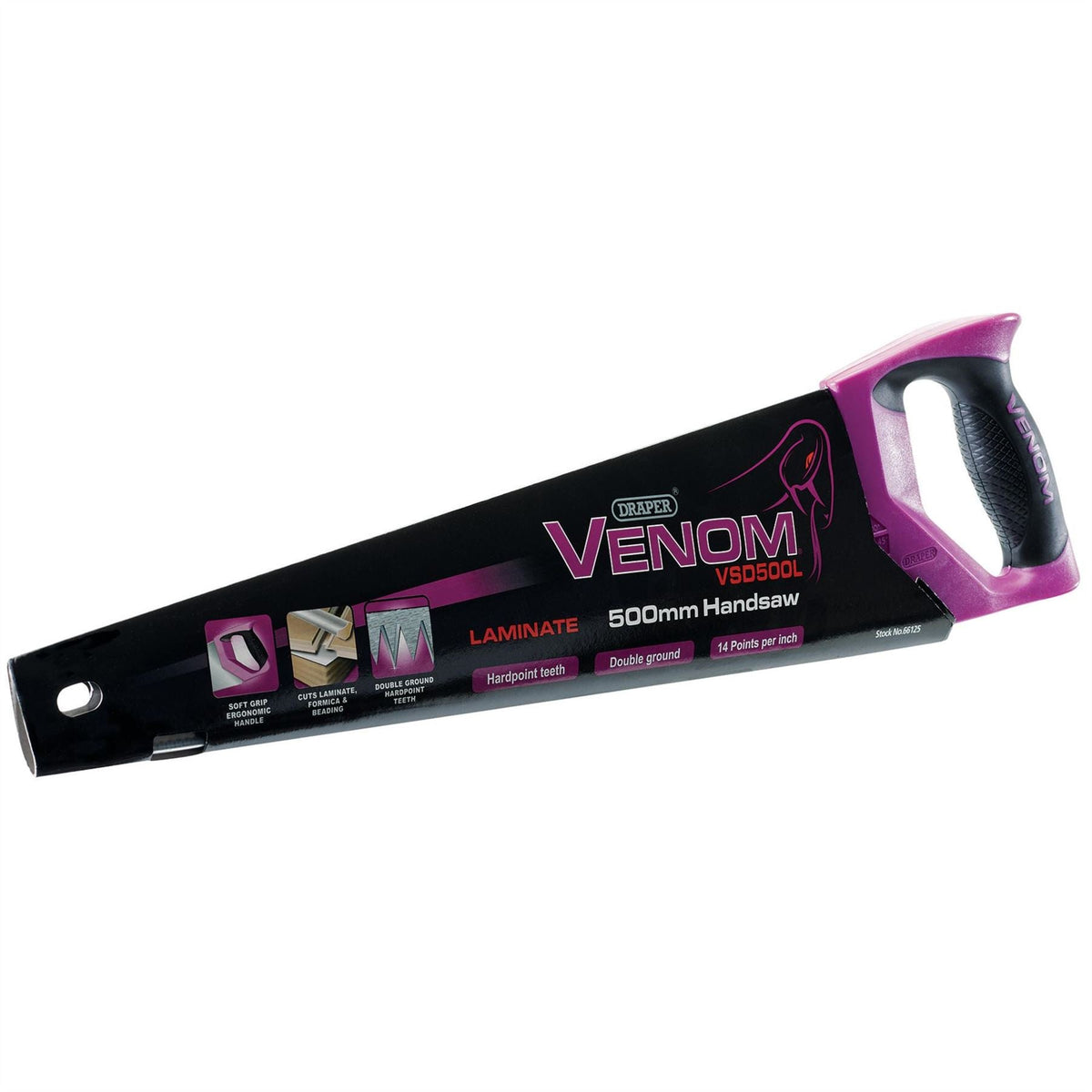 Draper Venom® Double Ground Laminate Saw 500mm 13tpi/14ppi 66125  White Rose Tools