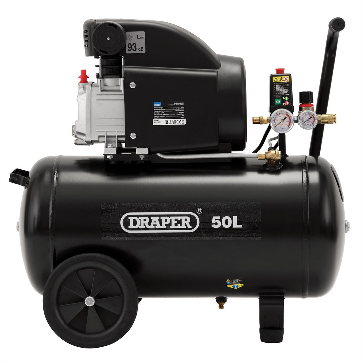 Draper 230V 50L Direct Drive Air Compressor 1.5kW/2HP 24981  White Rose Tools