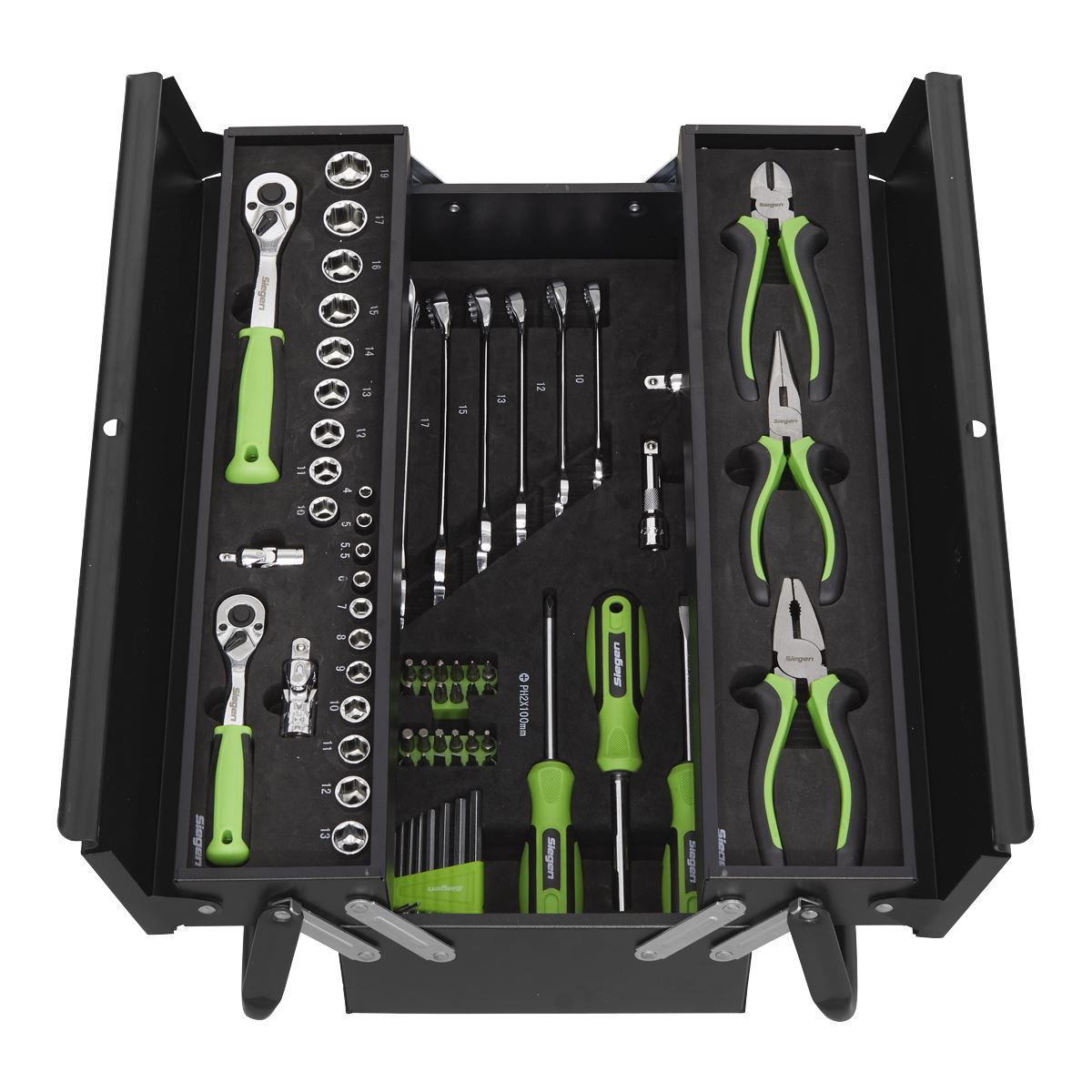 Siegen by Sealey Cantilever Toolbox with Tool Kit 70 Piece Sockets Spanners Screwdrivers