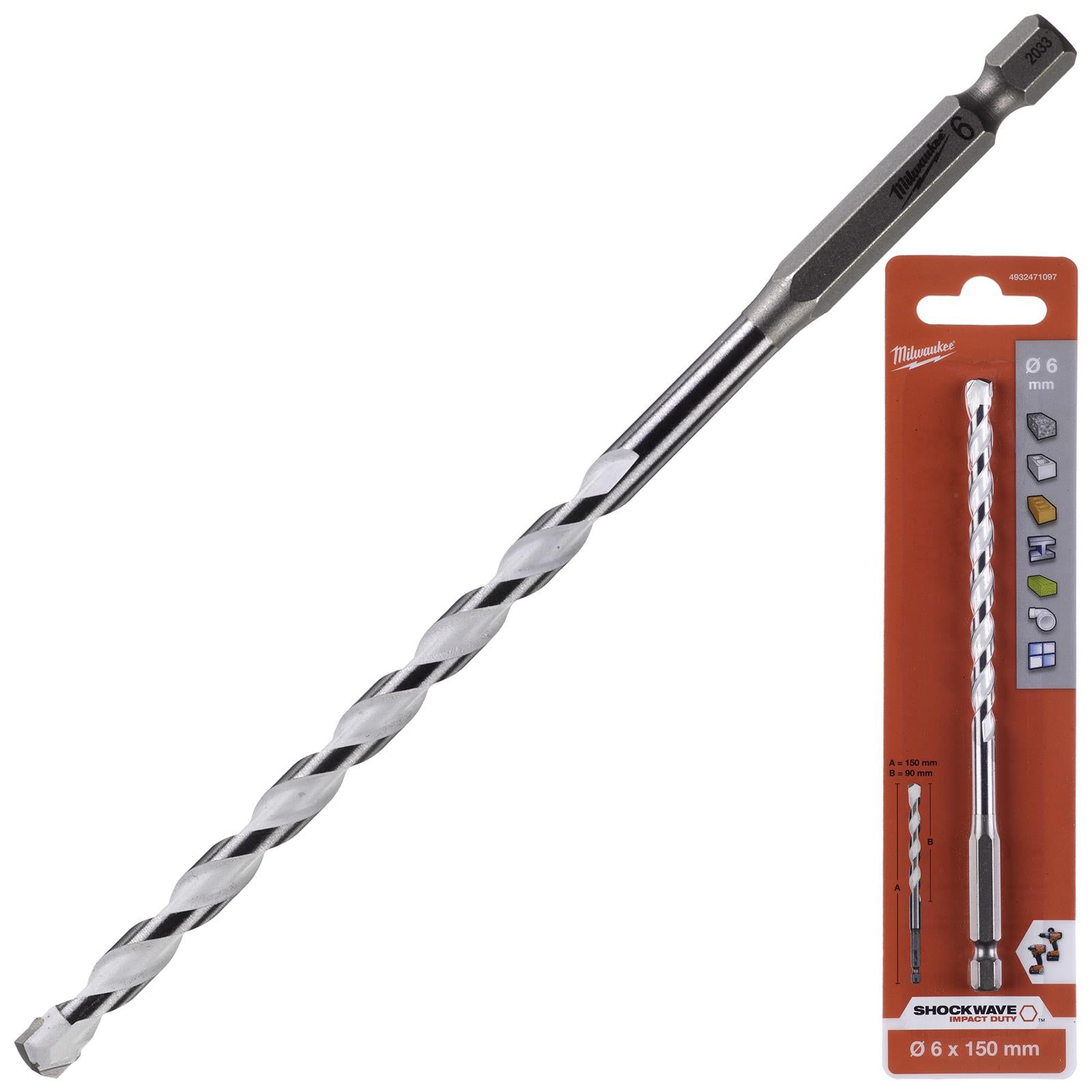 Milwaukee Multi Material Drill Bits Impact Rated TCT for Wood Metal Masonry 