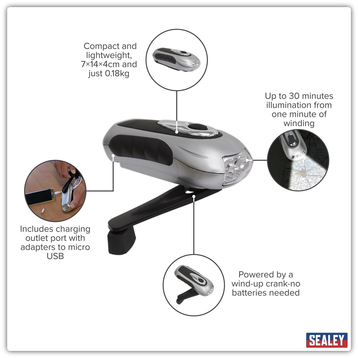 Sealey Rechargeable Wind-Up Torch 3 LED