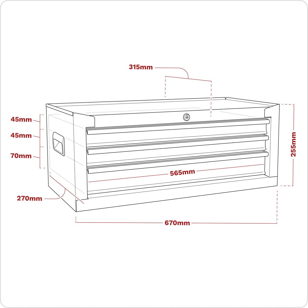Sealey American Pro Mid-Box Tool Chest 3 Drawer with Ball-Bearing Slides - Red 
