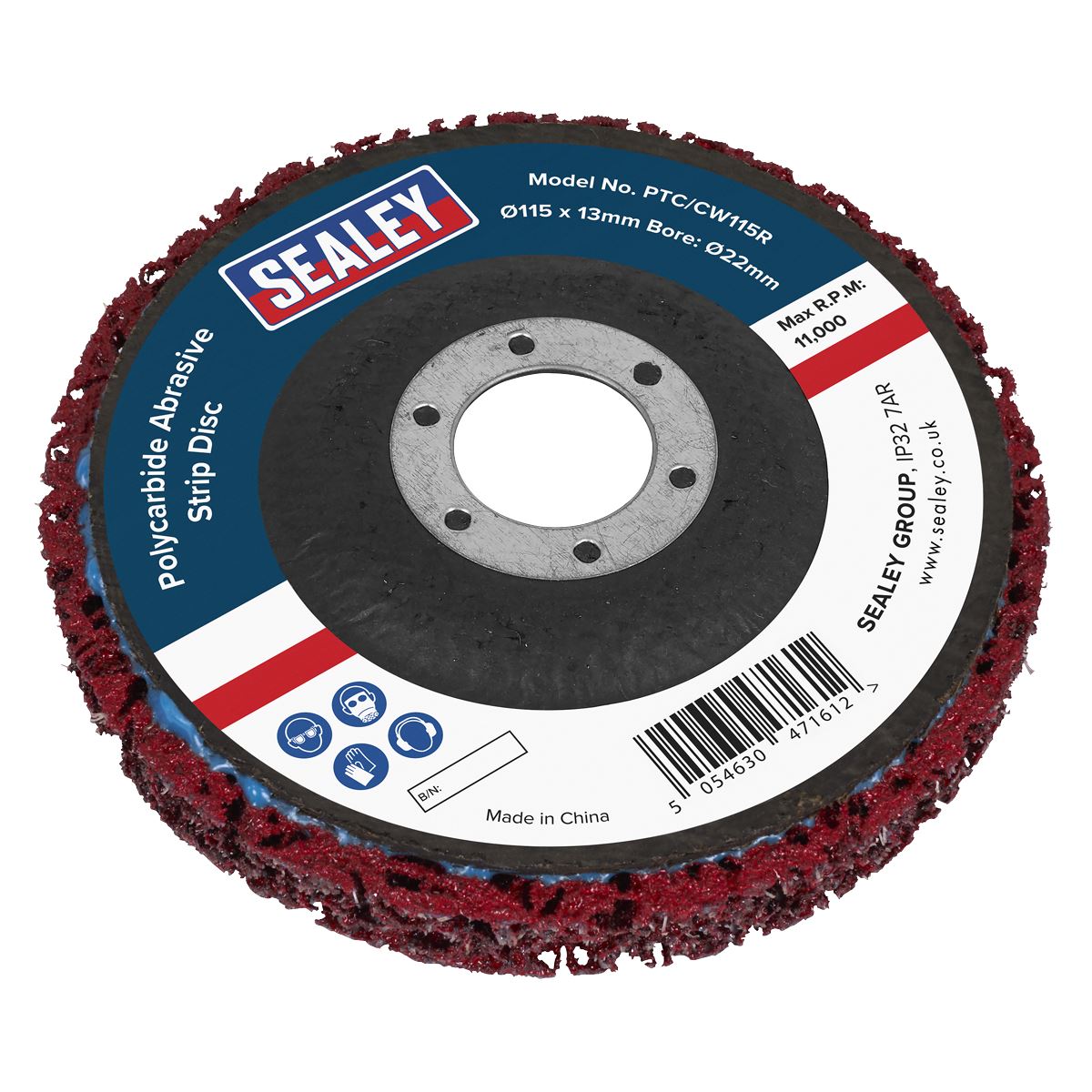 Sealey Polycarbide Abrasive Strip Disc 115 x 13 x 22mm - Red