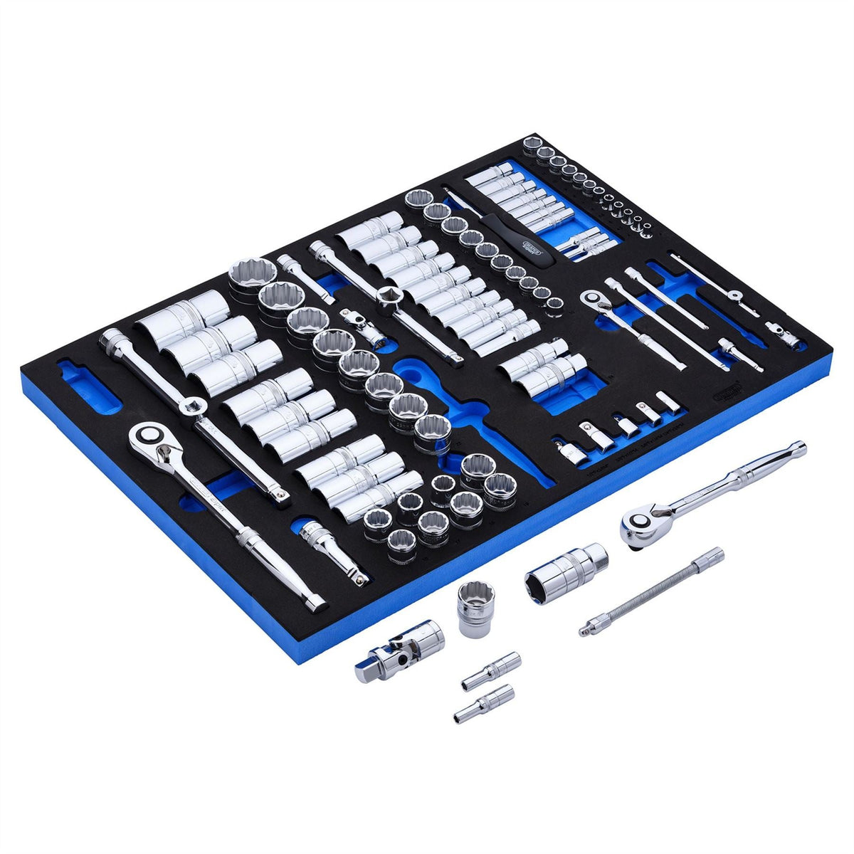 Draper Expert Socket Set in Full Plus Drawer EVA Insert Tray 1/4" 3/8" & 1/2" (96 Piece) 63539  White Rose Tools