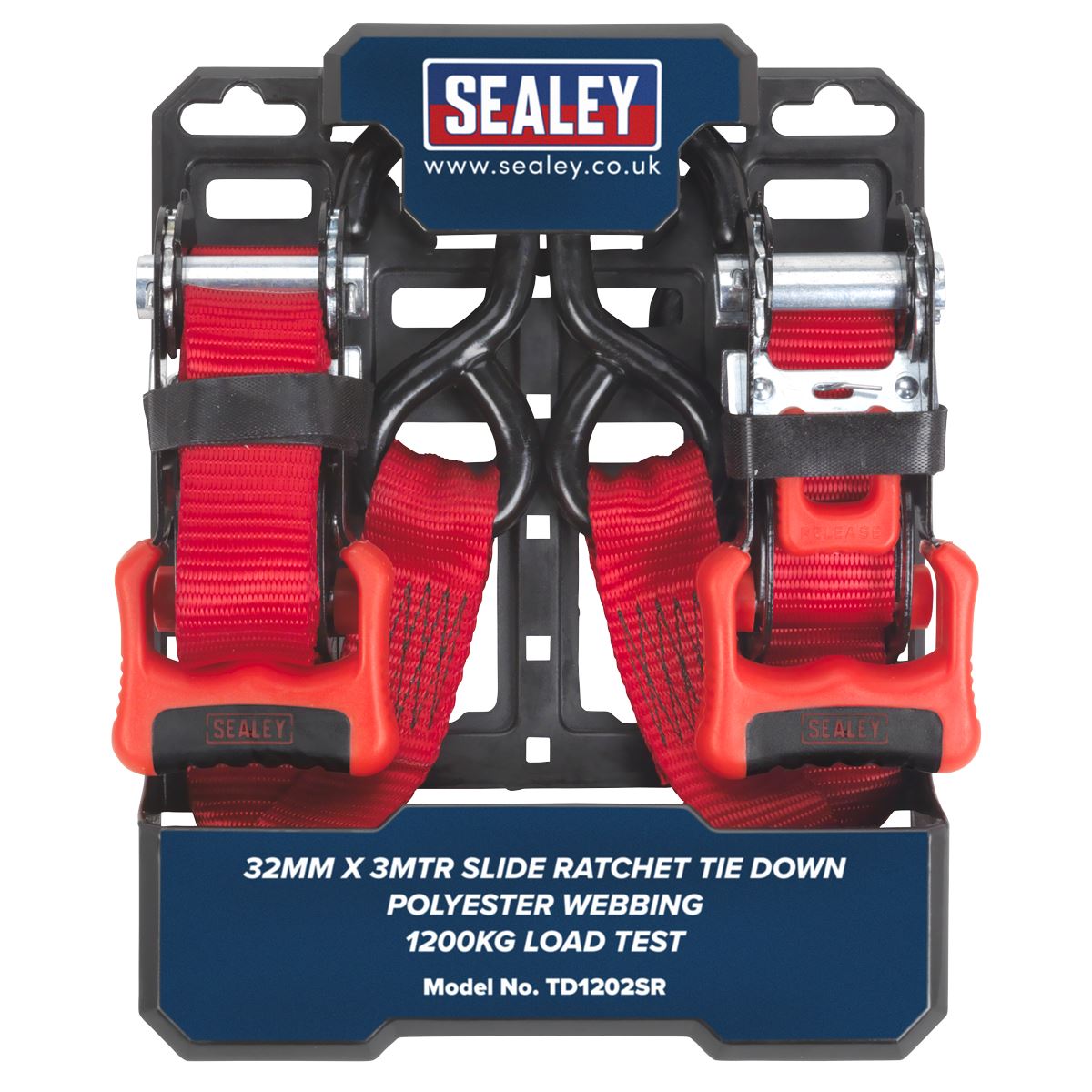 Sealey 2 Piece 32mm x 3m Slide Ratchet Tie Down Polyester Webbing