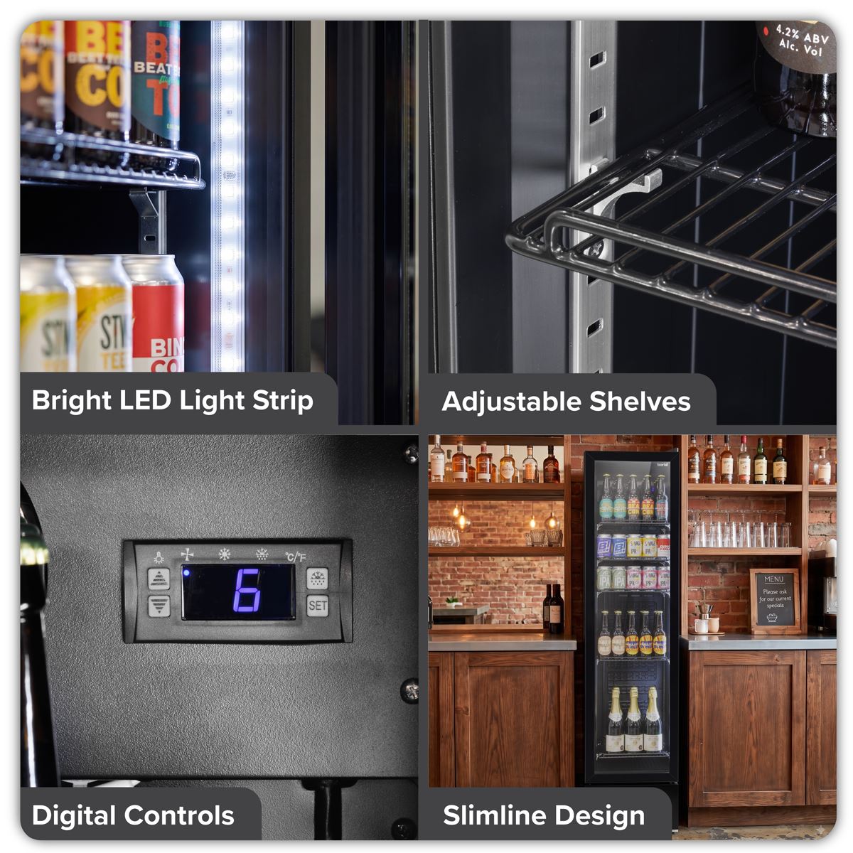 Baridi Tall Drinks/Bar Fridge with Digital Controls & Auto Defrost 160L - Black  White Rose Tools