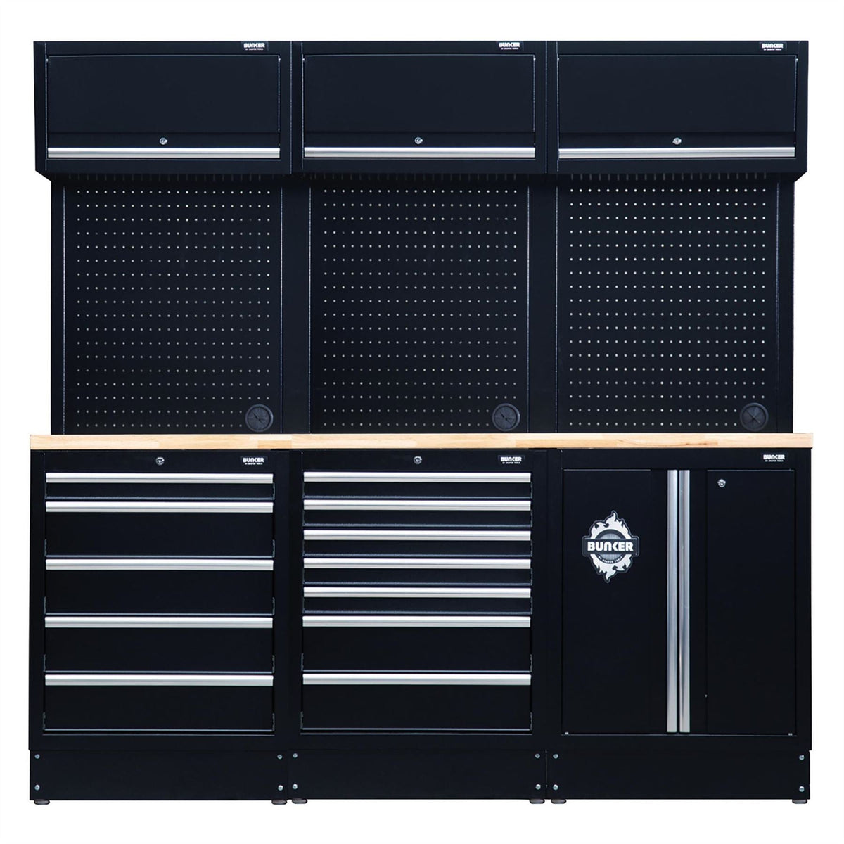 BUNKER 14 Piece Modular Storage Combo with Hardwood Worktop 2040mm 27206  White Rose Tools