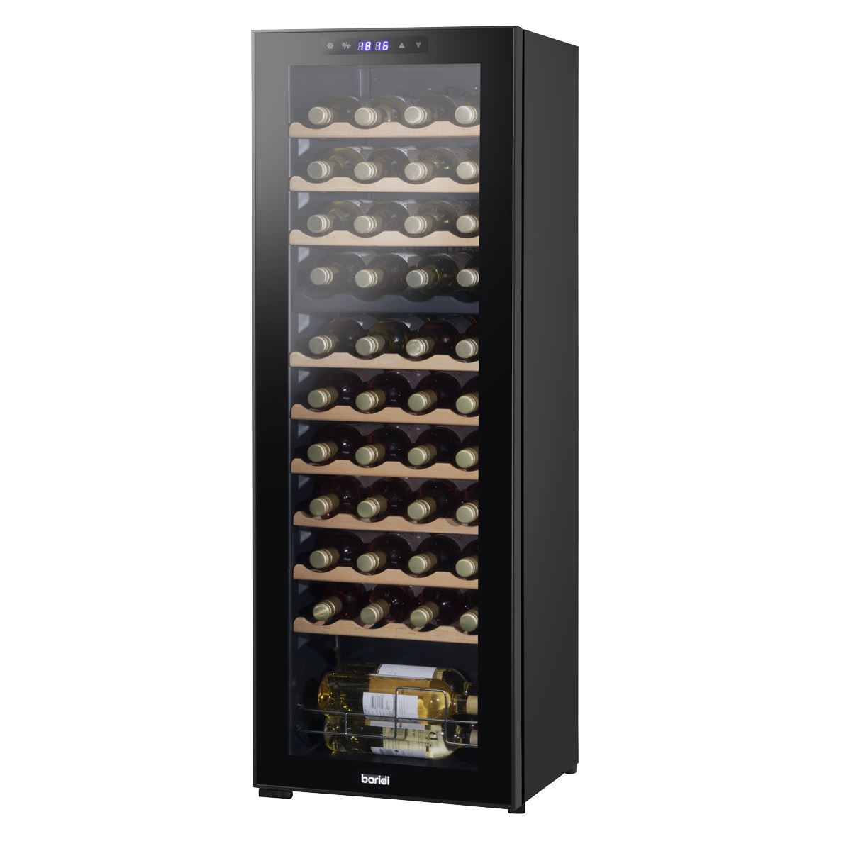 Baridi 44 Bottle Dual Zone Wine Cooler, Fridge with Digital Touchscreen Controls, Wooden Shelves & LED Light, Black