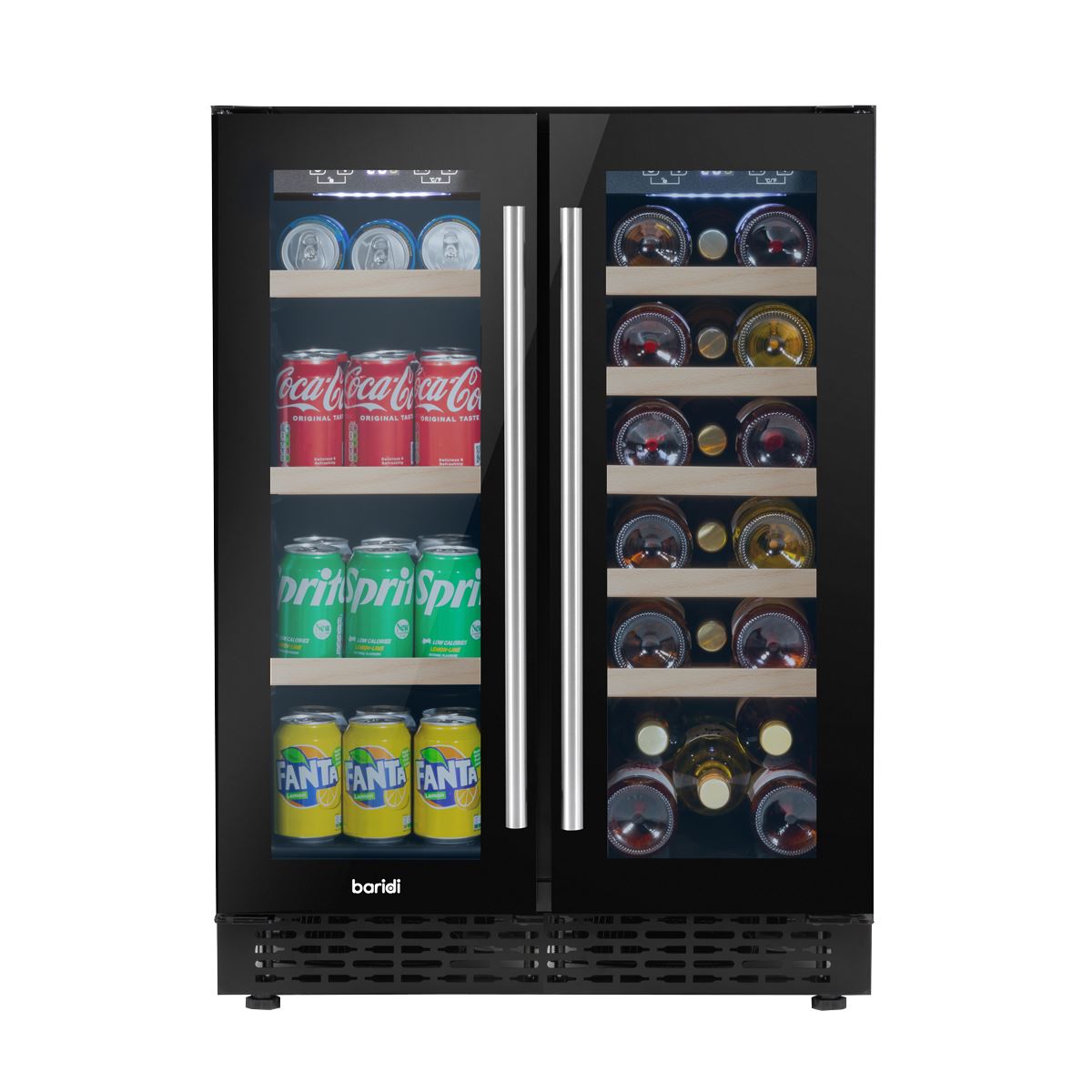 Baridi 60cm Dual Zone Wine Cooler and Drinks Fridge 40 Bottle/120 Can Built-In Under Counter/Freestanding Glass Fronted Bar Drinks Fridge Chiller