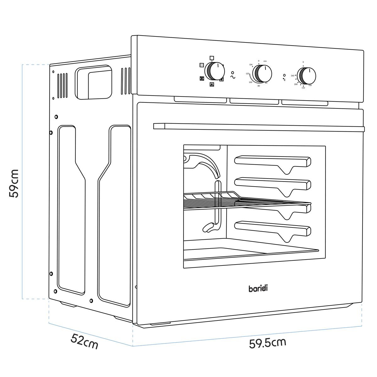 Baridi Built-In 5-Function Fan Assisted Oven with Timer 60cm, 55L Capacity - Black
