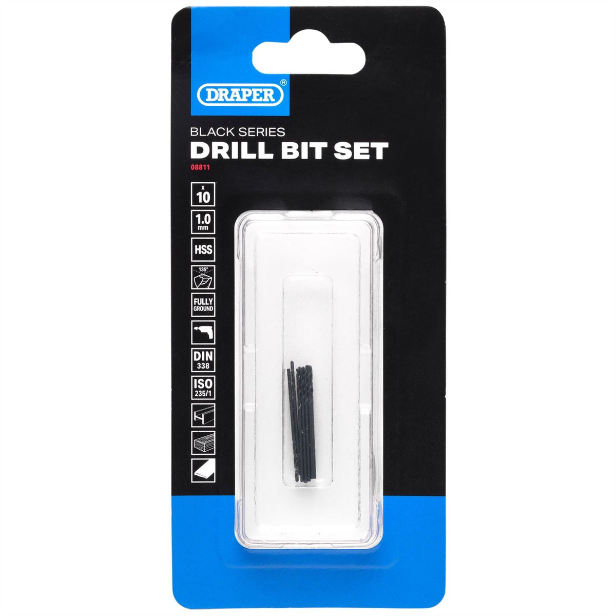 Draper Black HSS Drill Bit 1 x 34mm (Pack of 10) 08811  White Rose Tools
