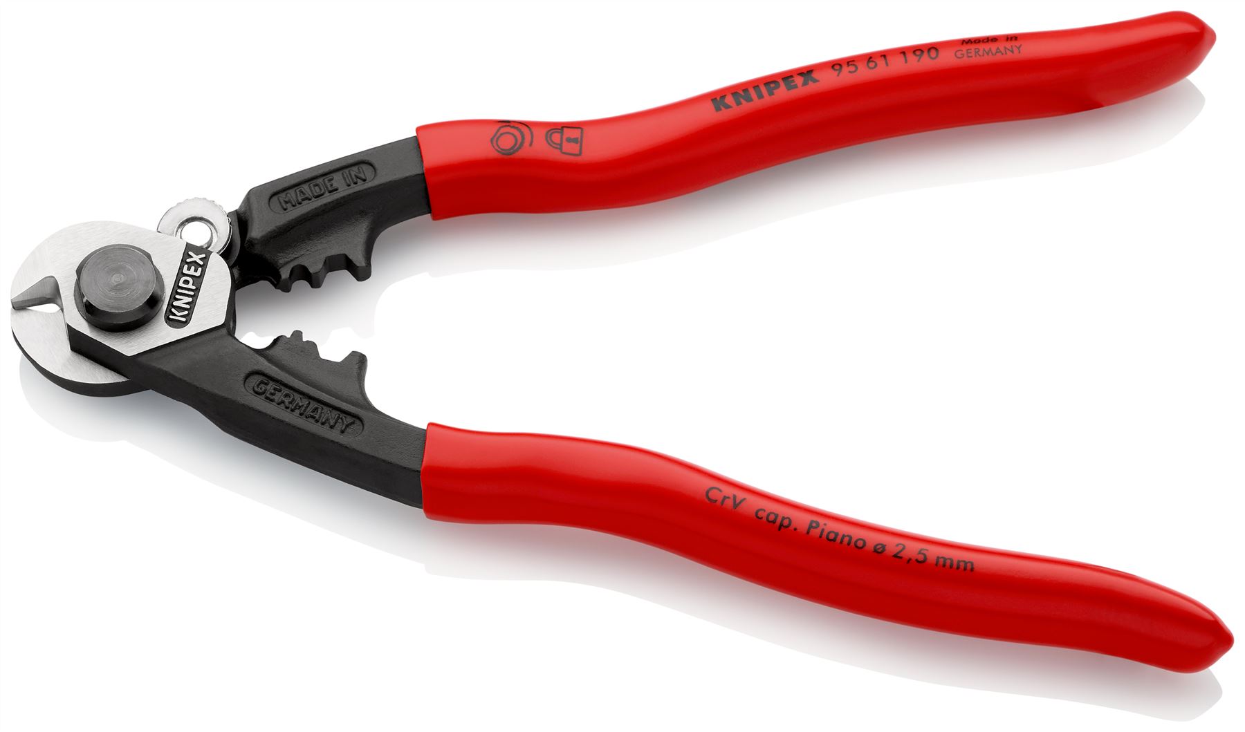 KNIPEX Wire Rope Cutter Forged 190mm Plastic Coated Handles 95 61 190 SB