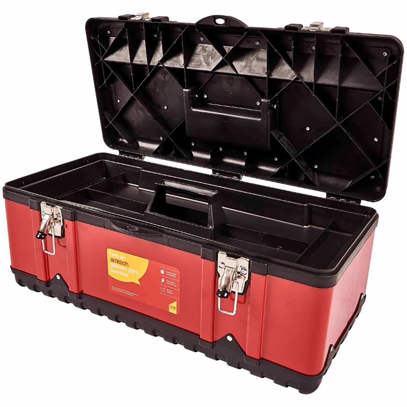 Amtech Metal Tool Box Chest Storage Removable Tray Heavy Duty 585mm 23