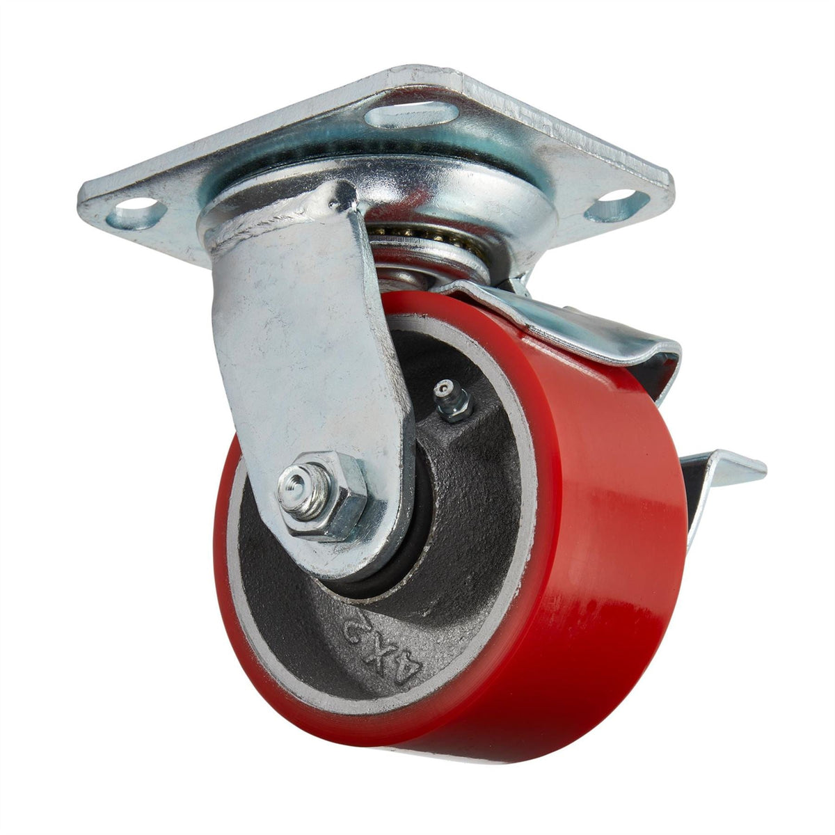 Draper Swivel Plate Fixing Heavy Duty Polyurethane Wheel with Brake 100mm Diameter S.W.L. 250kg 65524  White Rose Tools