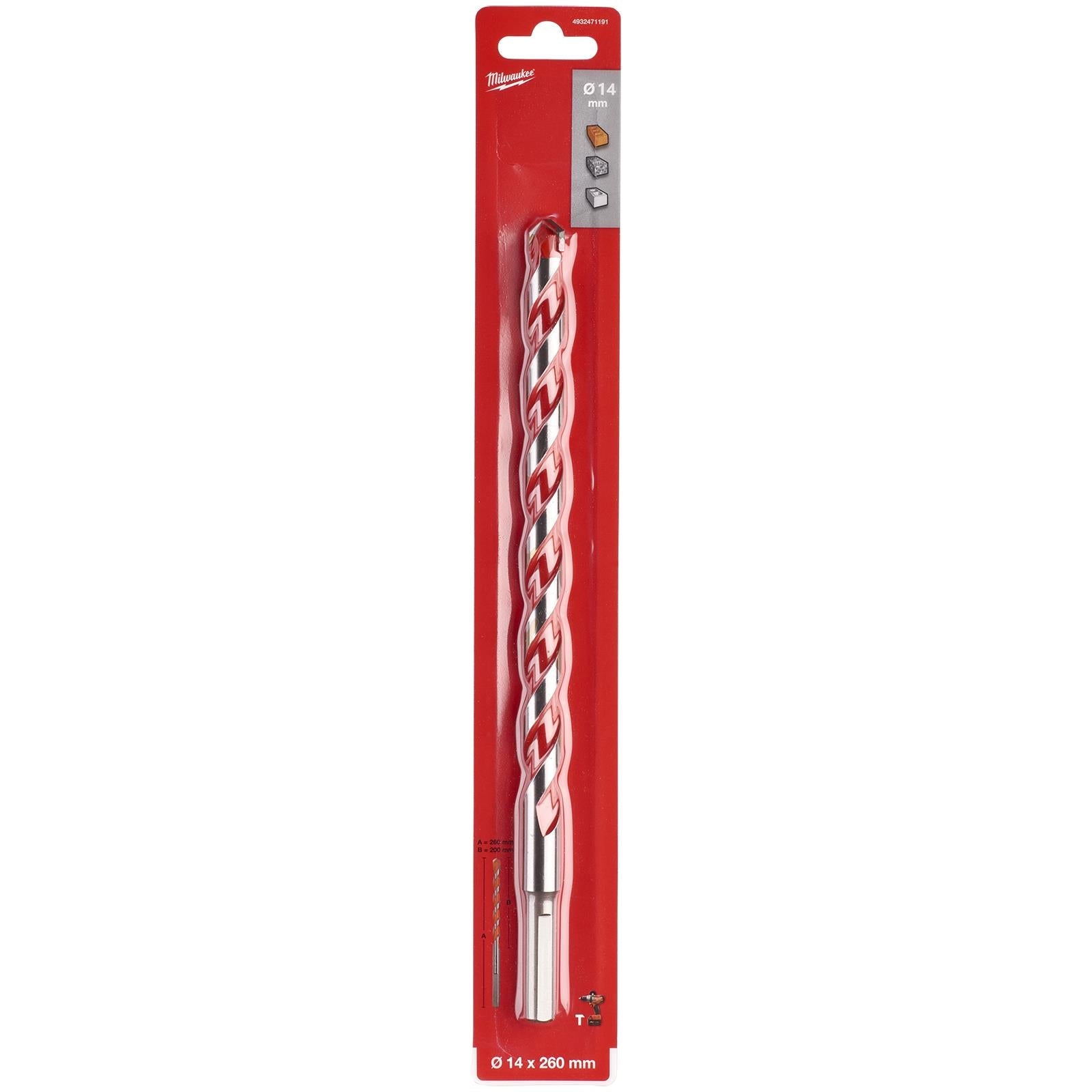 Milwaukee Premium Concrete Masonry Drill Bits 3 Flat Shank Hammer and Rotary 