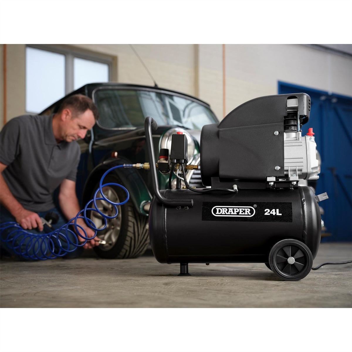 Draper 230V 24L Direct Drive Air Compressor 1.5kW/2hp 24980  White Rose Tools