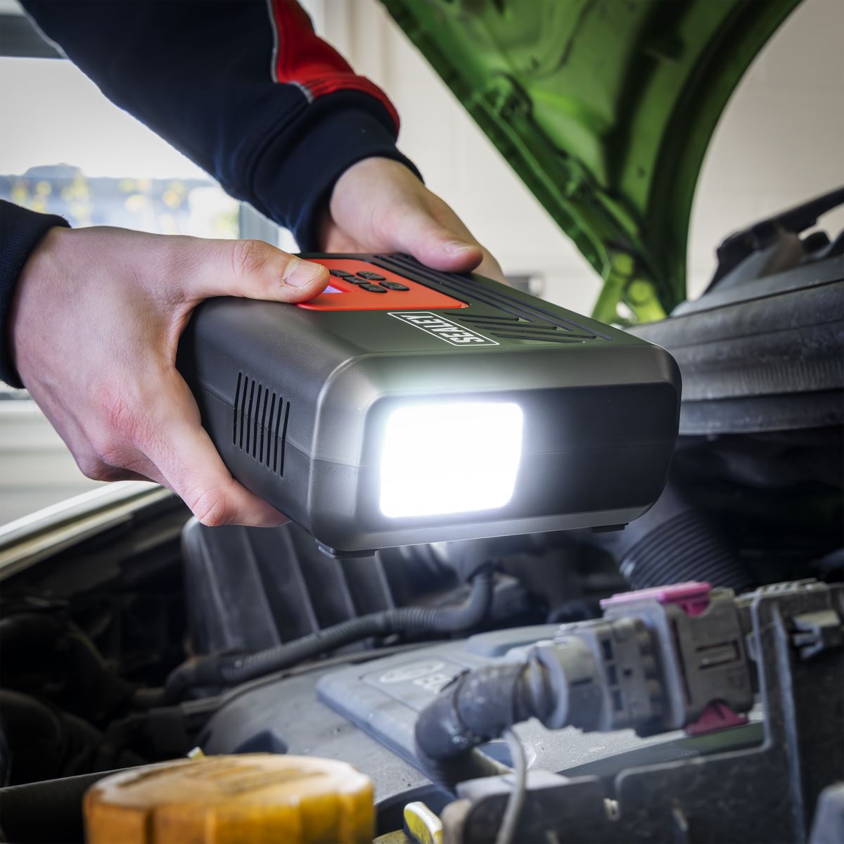 Sealey Tyre Inflator with Worklight 12V  White Rose Tools