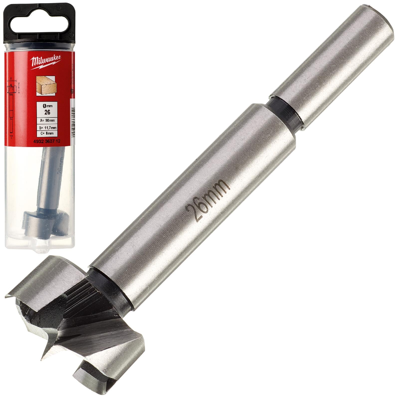 Milwaukee Forstner Wood Drill Bits 9.5mm Round Shank 90mm Long 50mm Working Length 