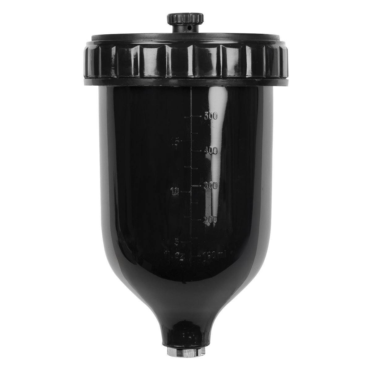Sealey UV Paint Spray Gun Pot with Brass Fitting 600ml - Black  White Rose Tools