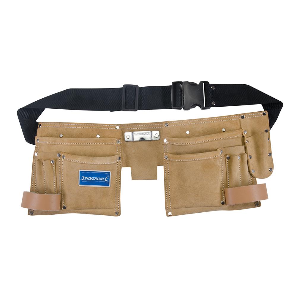 Silverline 11 Pocket Double Pouch Tool Belt Hammer Tape Holder Work DIY