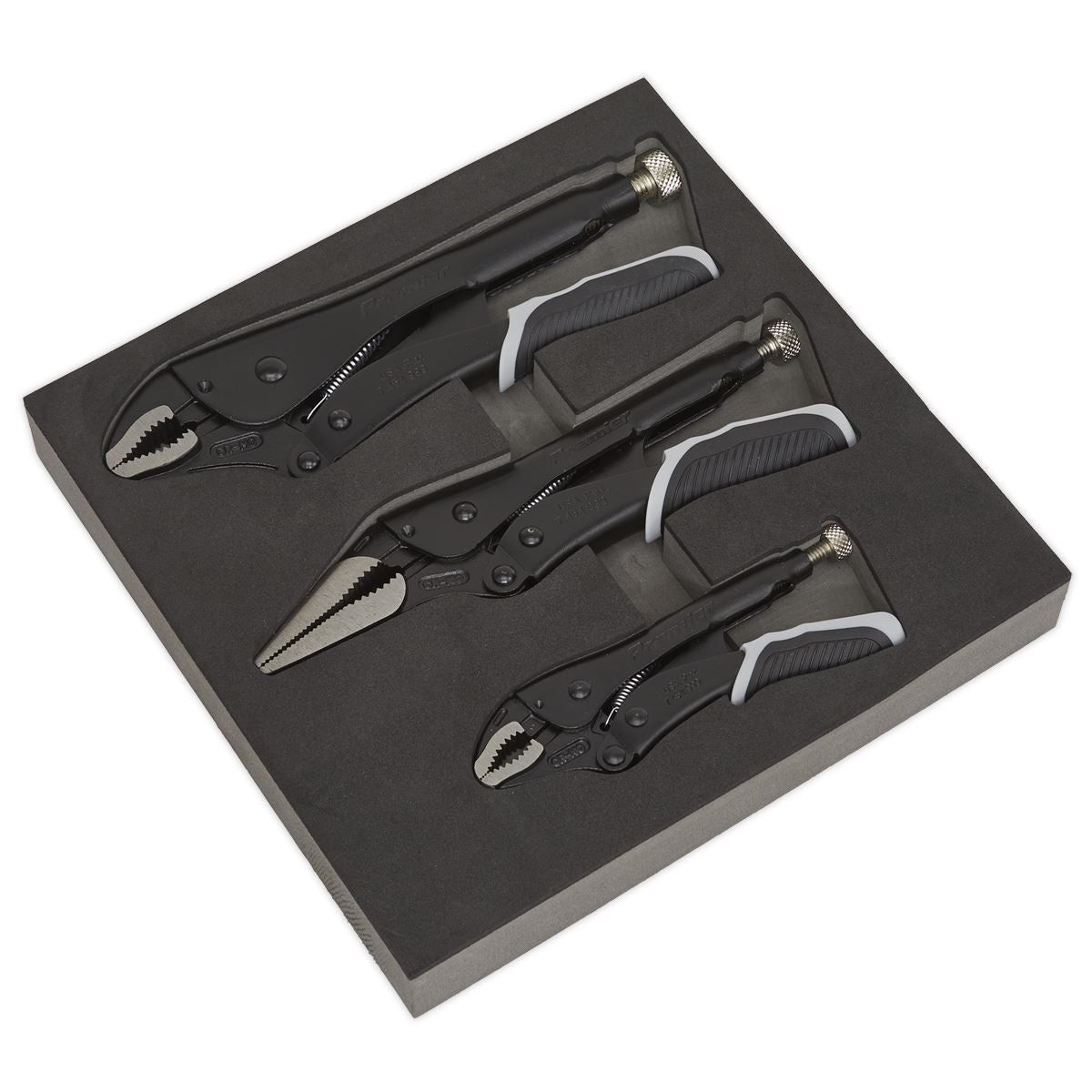 Sealey Premier Black 3 Piece Quick Release Locking Pliers Set Mole Grips 