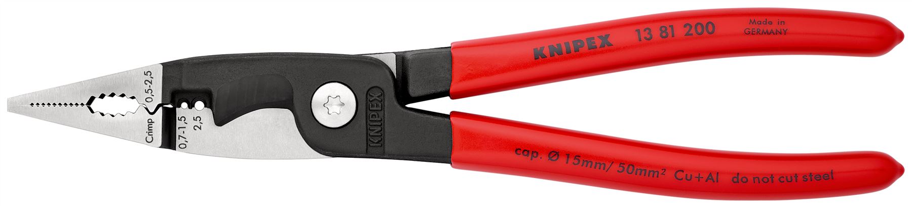 KNIPEX Pliers for Electrical Installation 200mm Plastic Coated 13 81 200 SB
