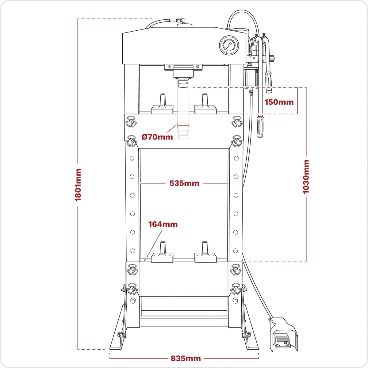 Sealey Premier Premier Air/Hydraulic Floor Type Press with Foot Pedal 30 Tonne 