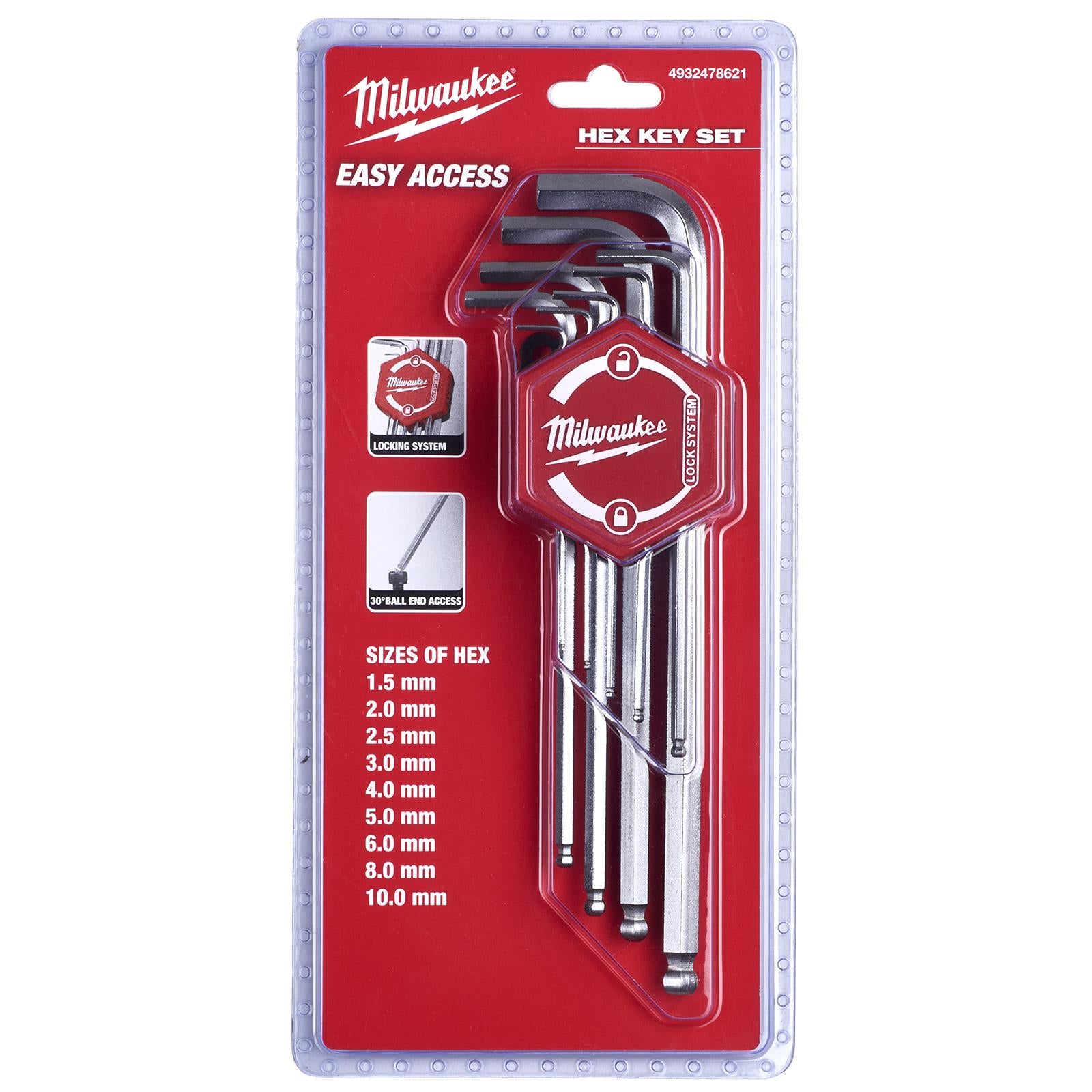 Milwaukee Hex Key Set 9 Piece 1.5-10mm Ball End