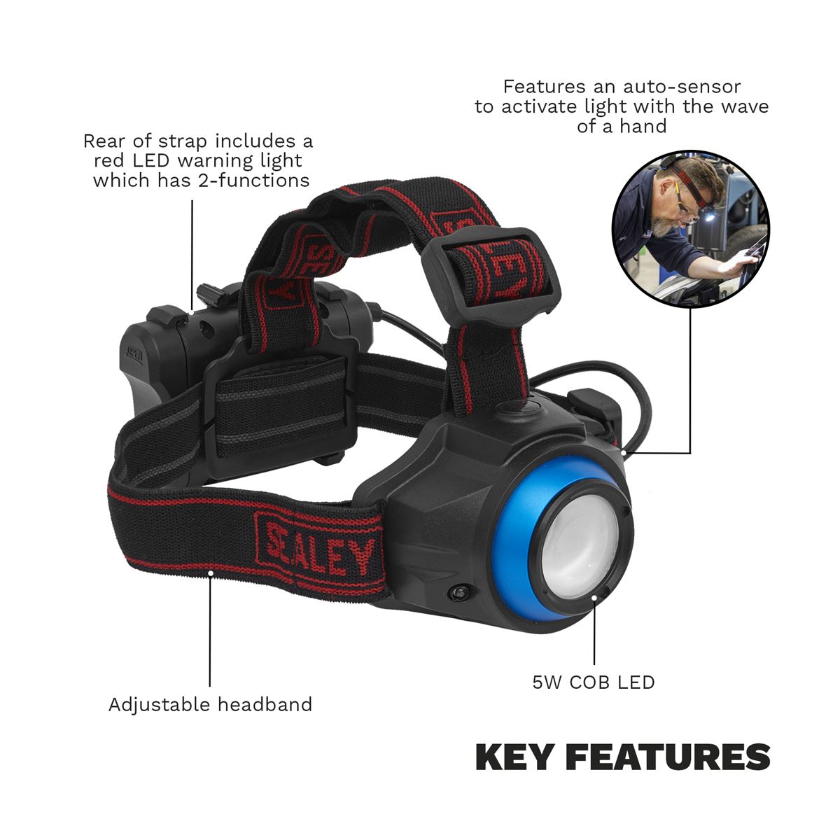 Sealey Head Torch 5W COB LED Auto-Sensor 
