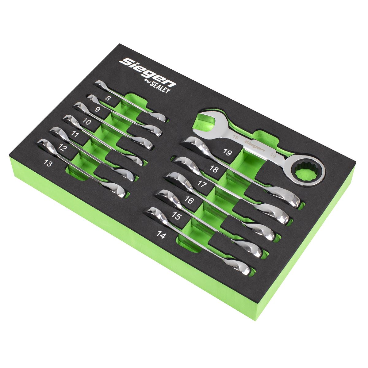 Siegen by Sealey Stubby Combination Ratchet Spanner Set in EVA Foam Tray 12pc 
