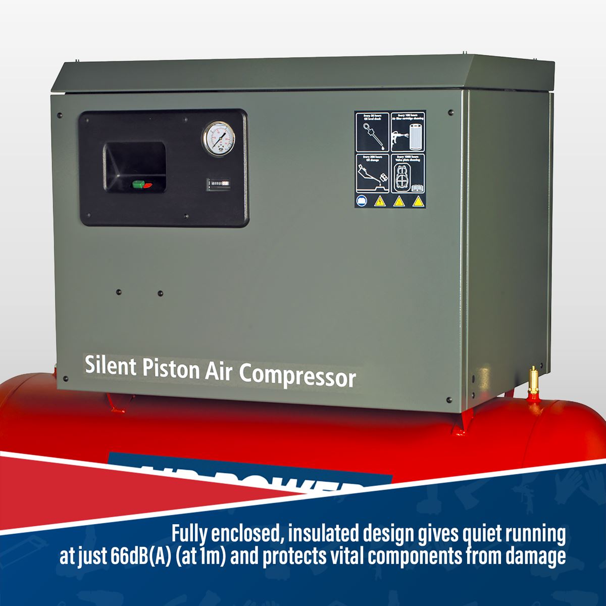Sealey 270L Low Noise Belt Drive Air Compressor with Cast Cylinders 7.5hp 3ph 2-Stage 