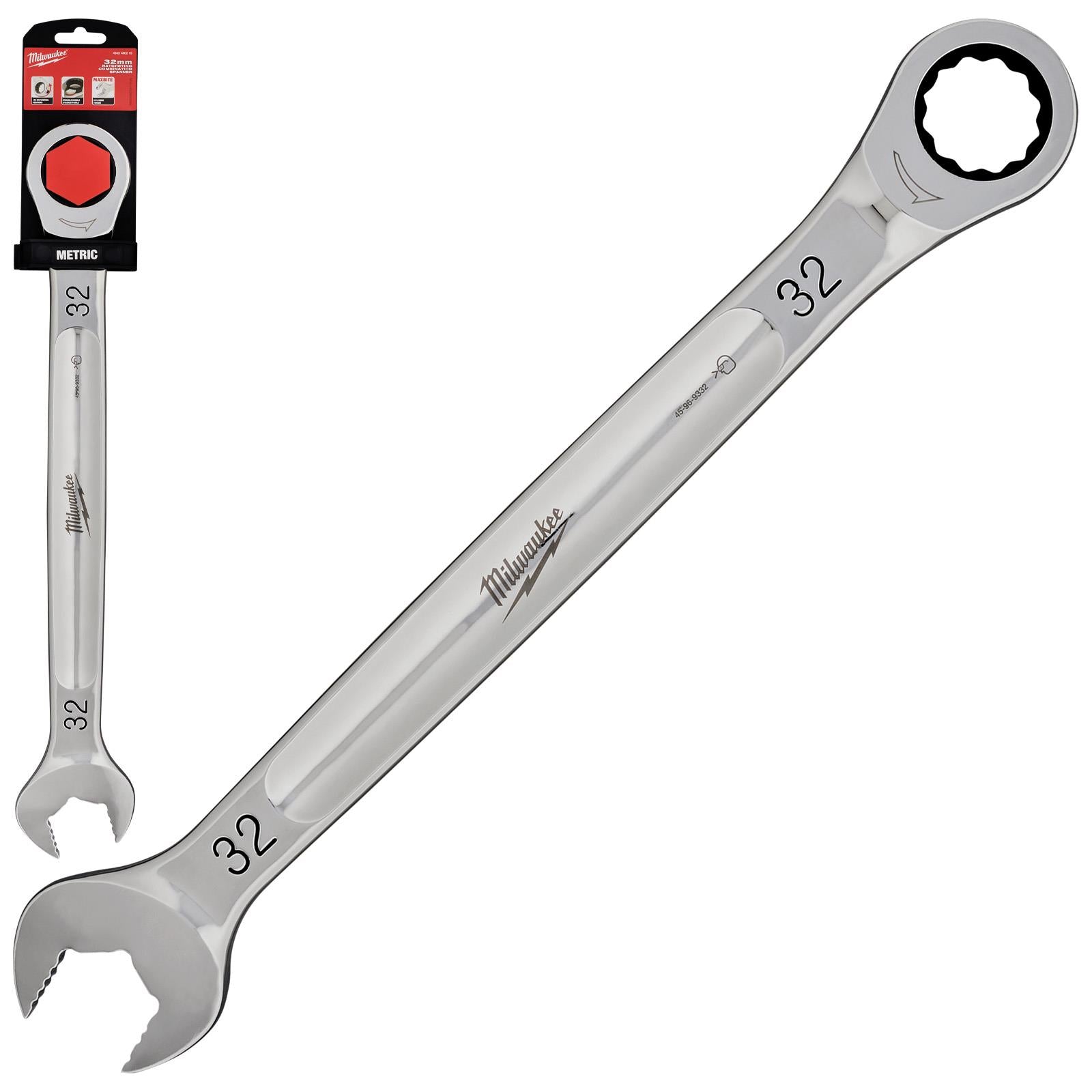 Milwaukee Ratchet Combination Spanners MAX BITE Fixed Head Open End Ring - Choose Size