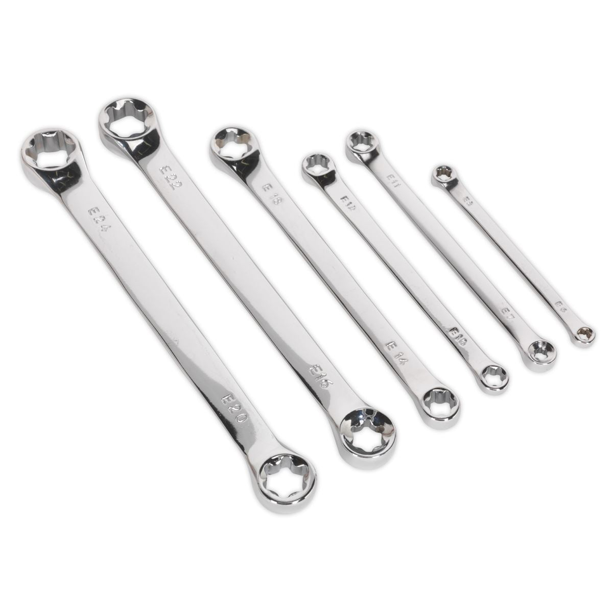 Siegen 6 Piece Trx Star Double End Spanner Set E6-E24 Torx Storage Mirror Finished