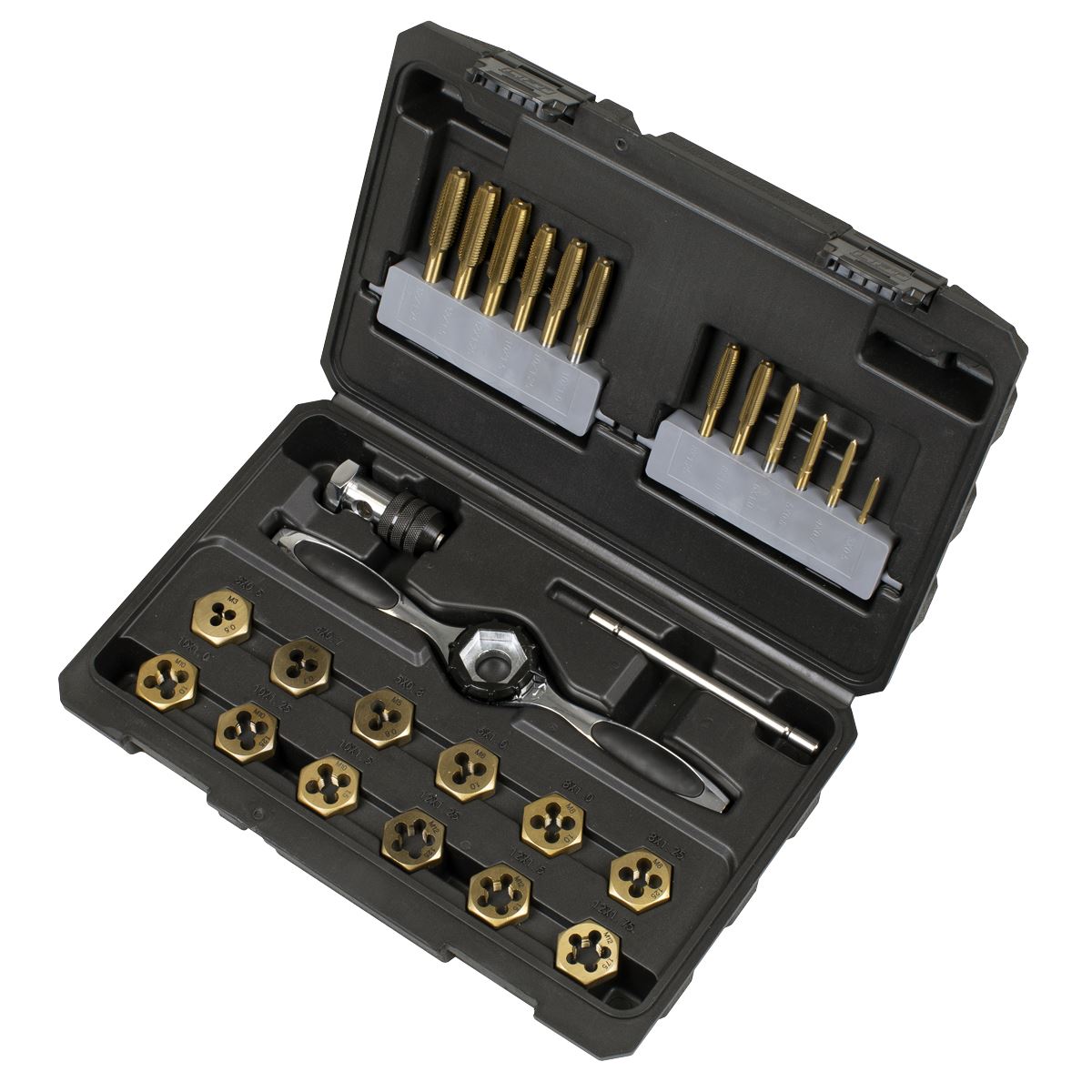 Sealey Premier Titanium Coated Hexagonal Tap & Die Set 26pc  White Rose Tools