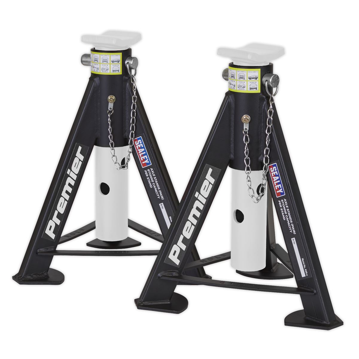 Sealey Premier Premier Axle Stands (Pair) 6 Tonne Capacity per Stand - White 