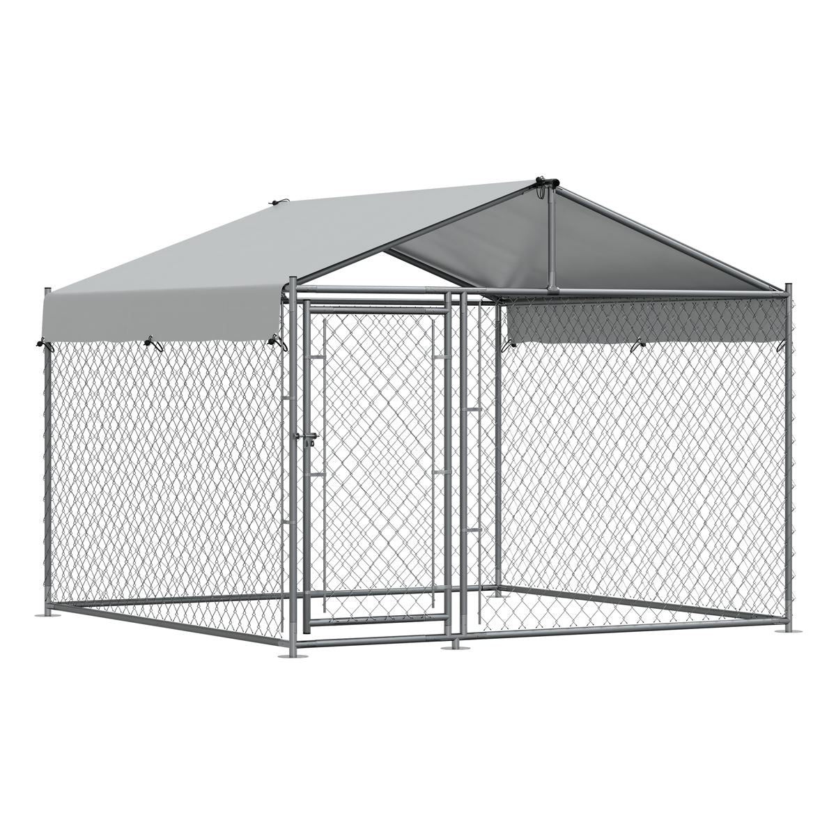 Dellonda 2 x2 x 1.5m Dog Kennel, Galvanised Steel, Roof Cover, Chain Link Fencing