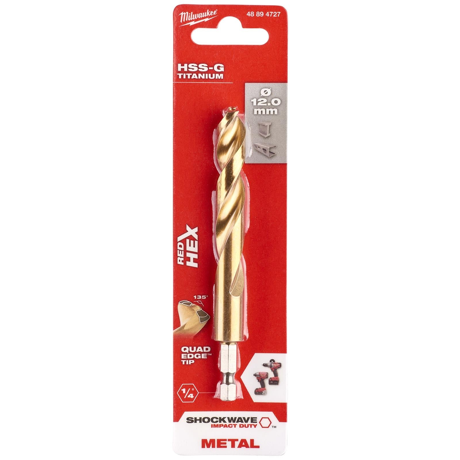 Milwaukee Red Hex Metal Drill Bits HSS Shockwave Impact Duty 1/4" Hex Shank 