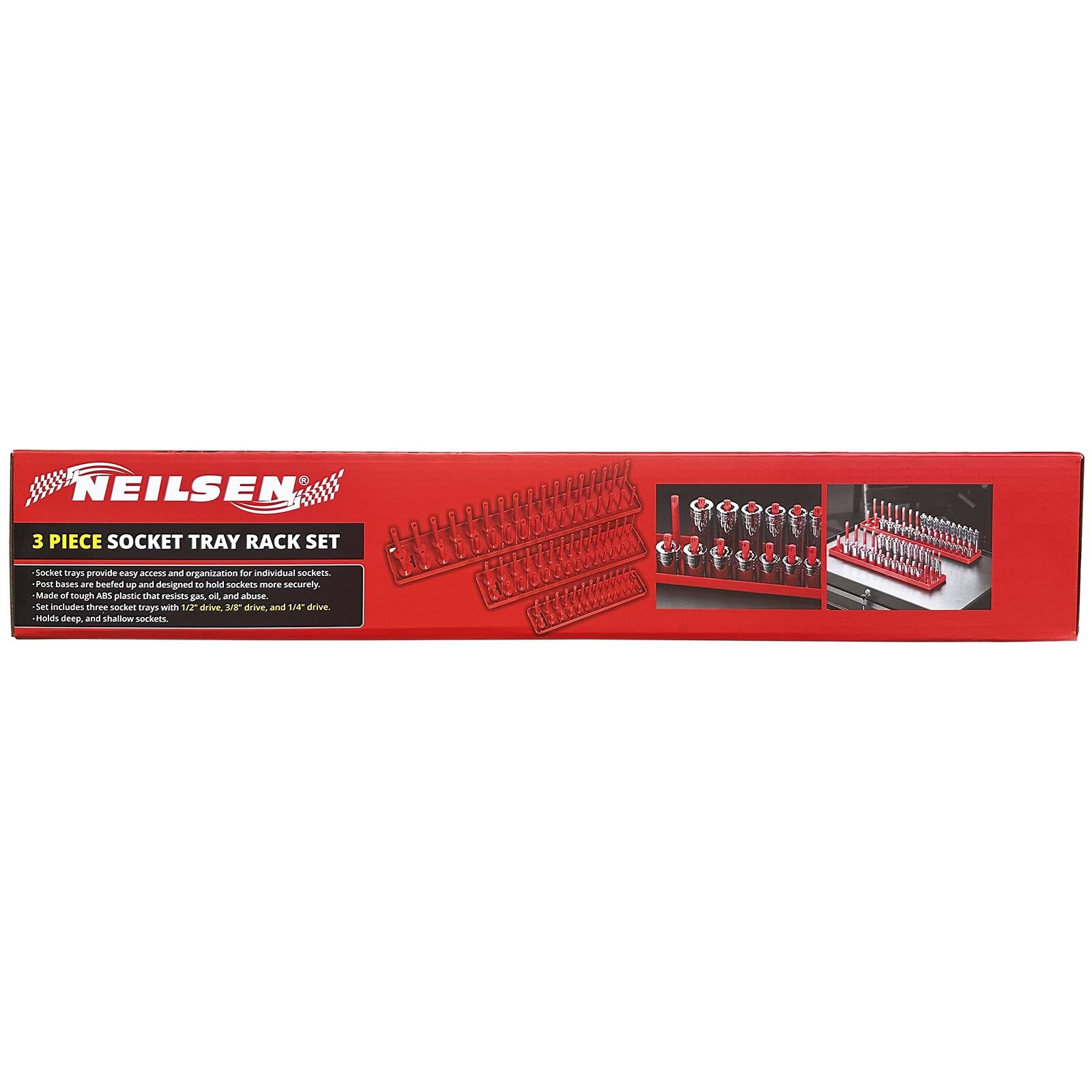 Neilsen Socket Rail Tray Rack Set 1/4" 3/8" 1/2" Deep Shallow Storage Organiser 3pc