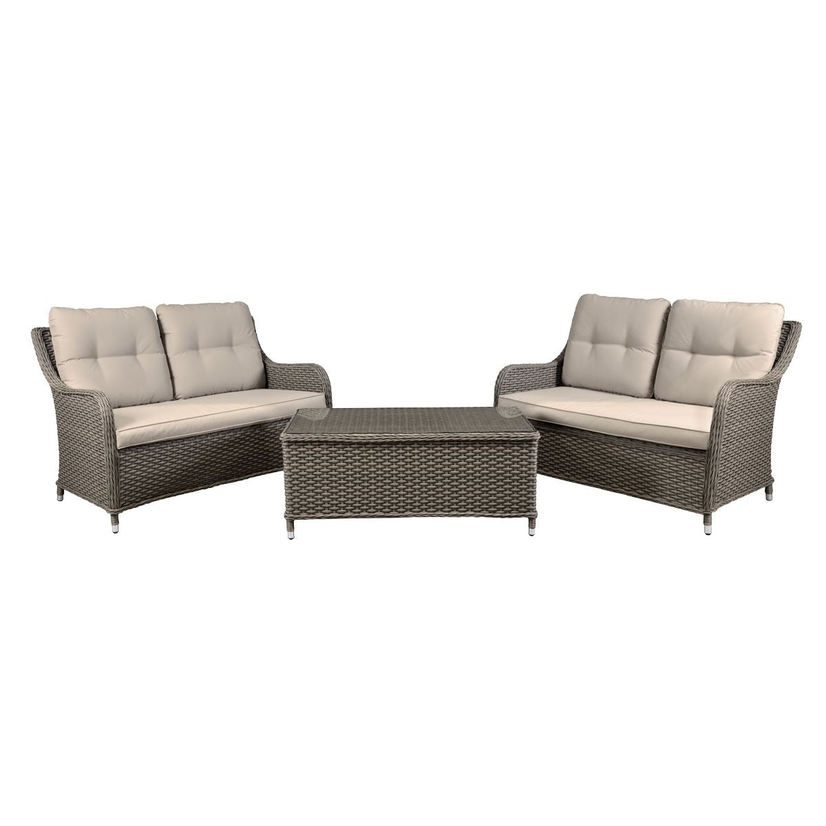 Dellonda Chester 3 Piece Outdoor Rattan Lounge Set with 2 x Double Seater Sofas, Brown