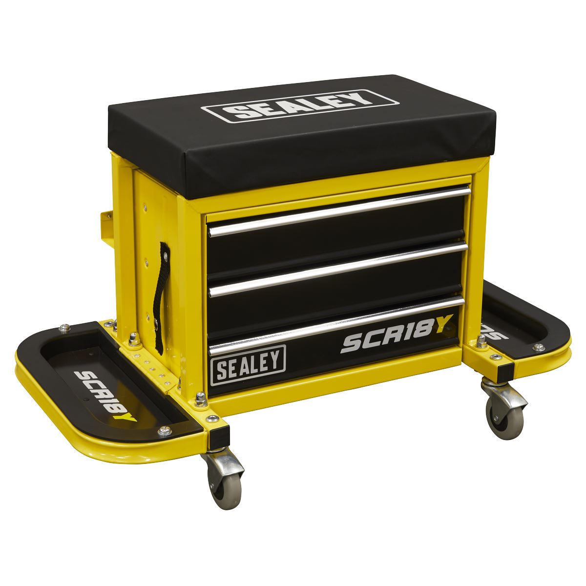 Sealey Mechanics Rolling Utility Seat and Toolbox with Drawers Yellow