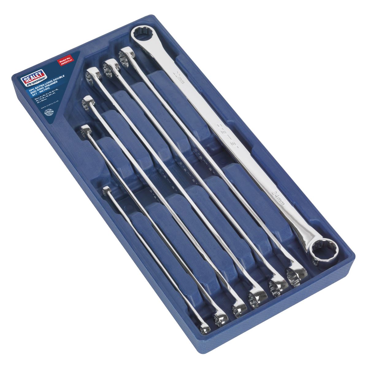 Sealey Premier 7 Piece Extra Long Double End Ring Spanner Set 8-24mm