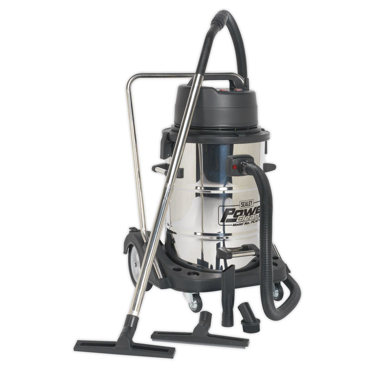 Sealey Vacuum Cleaner Industrial Wet & Dry 77L Stainless Steel Drum with Swivel Emptying 2400W 