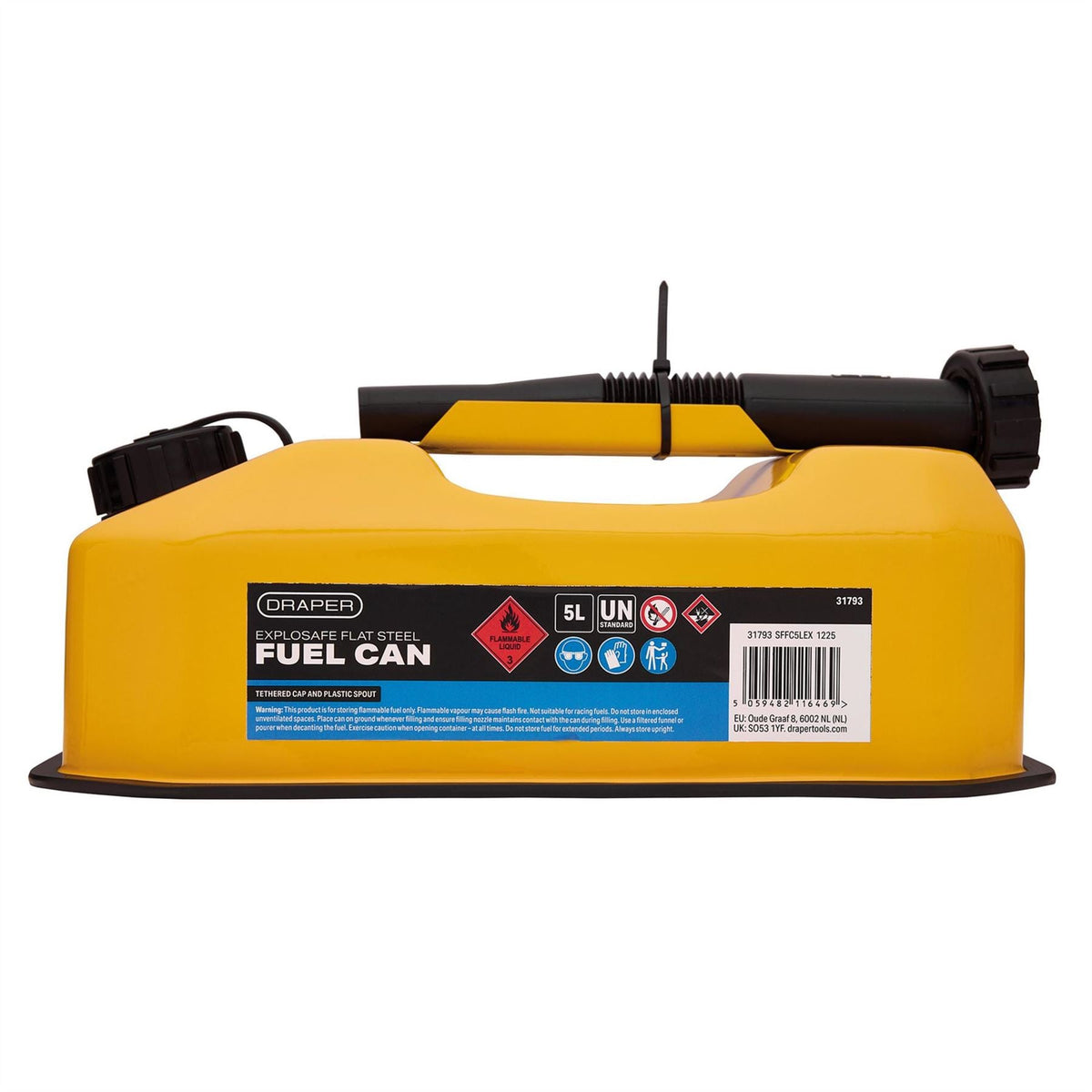 Draper Explosafe Flat Steel Fuel Can 5L Yellow 31793  White Rose Tools