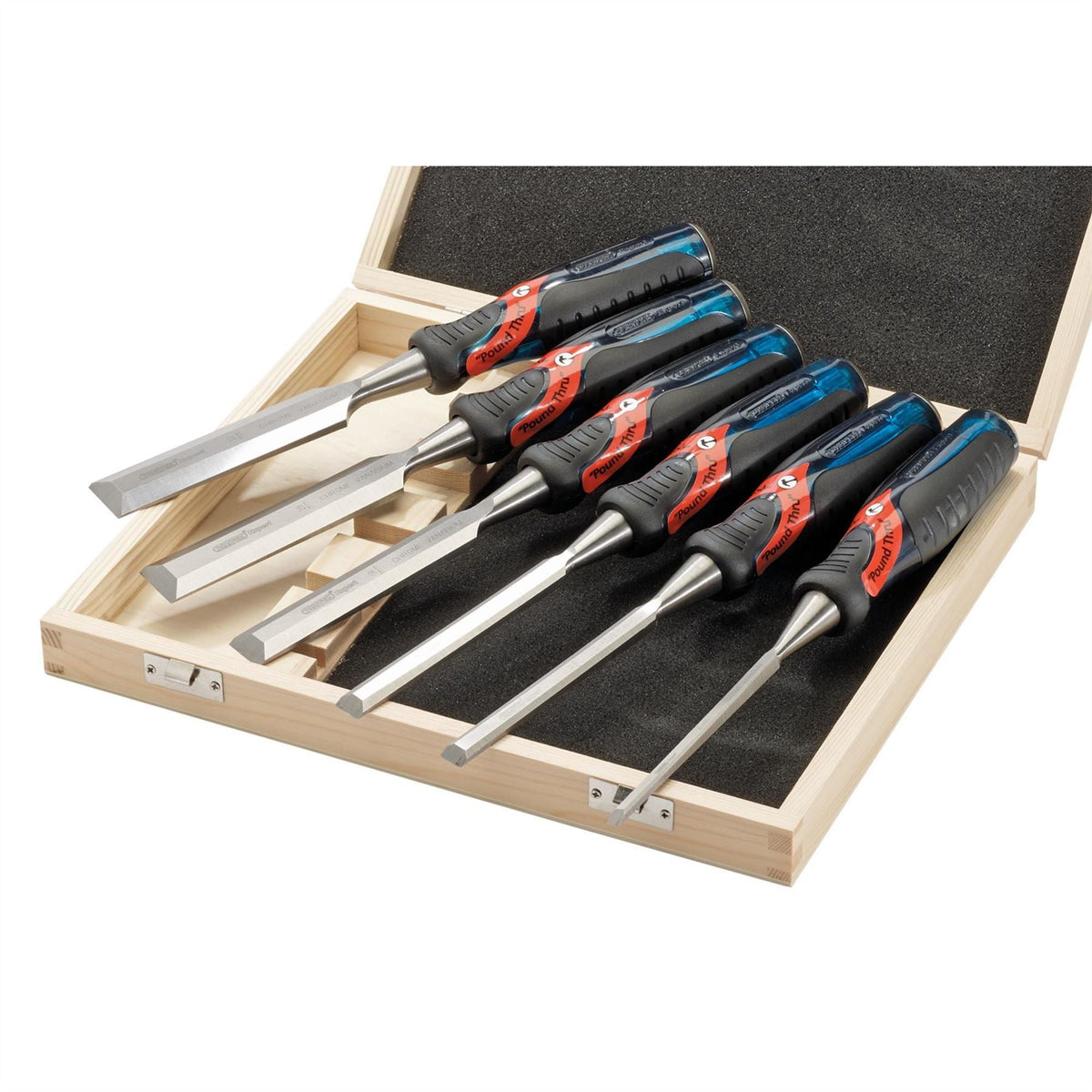 Draper Expert Soft Grip 'Pound Thru' Bevel Edge Wood Chisel Set 140mm (6 Piece) 70419  White Rose Tools