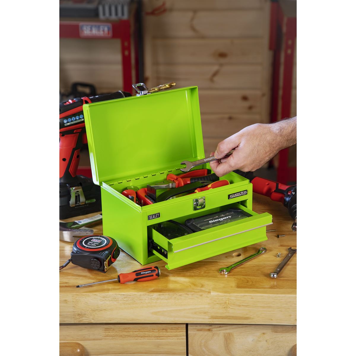 Sealey Superline Pro 1 Drawer Mini Toolbox Green  White Rose Tools