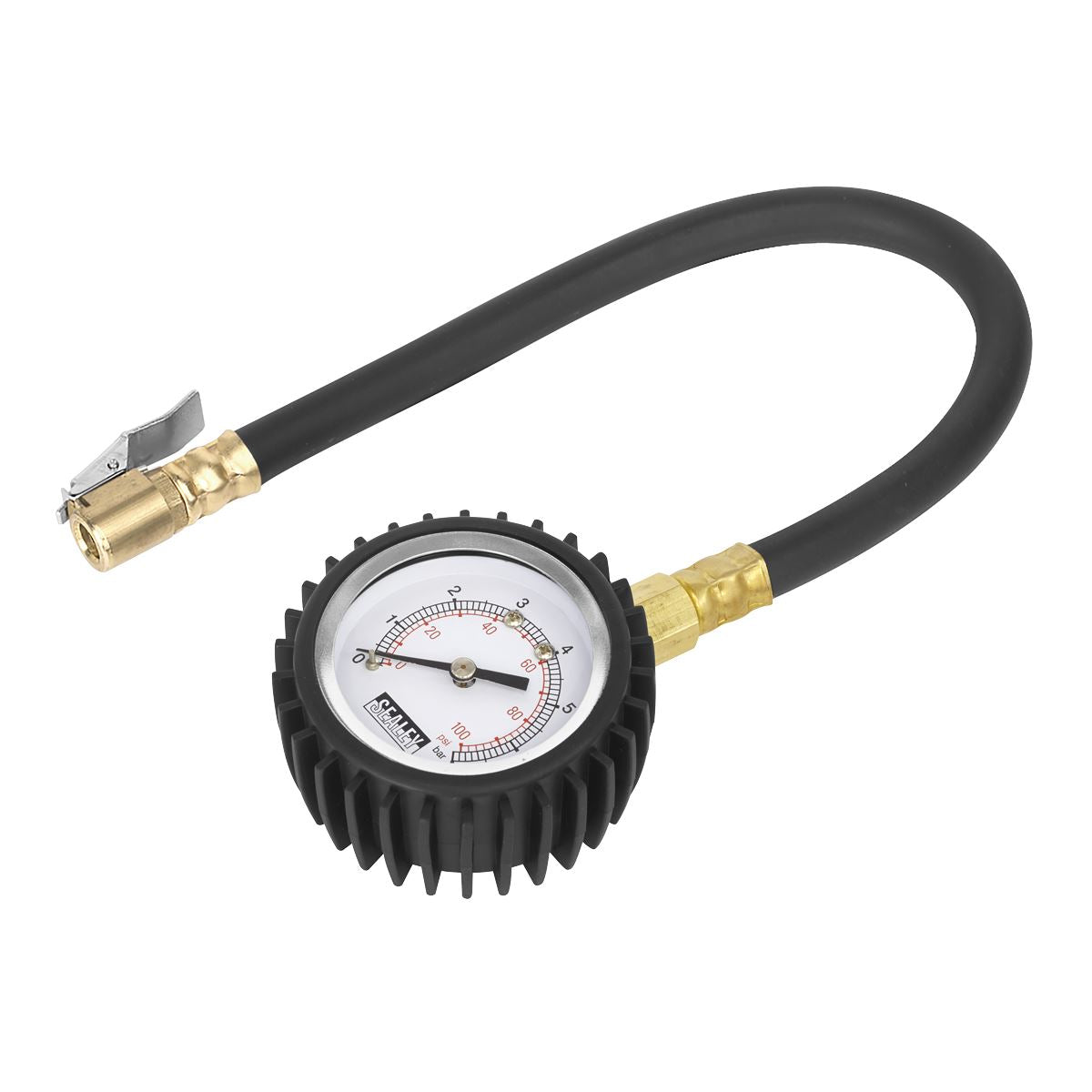 Sealey Tyre Pressure Gauge with Clip-On Chuck 0-7bar(0-100psi) 