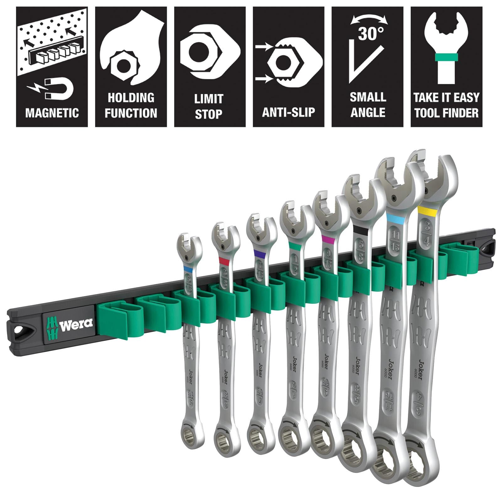 Wera Ratchet Combination Spanner Wrench Set 6000 Joker Imperial 1 9632 Magnetic Rail 8 Pieces 5/16"-3/4