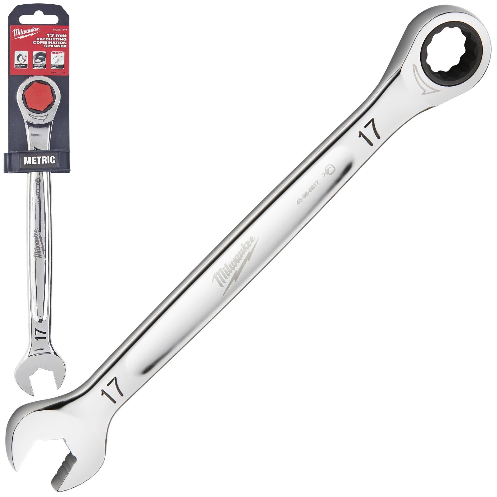 Milwaukee Ratchet Combination Spanners MAX BITE Fixed Head Open End Ring - Choose Size